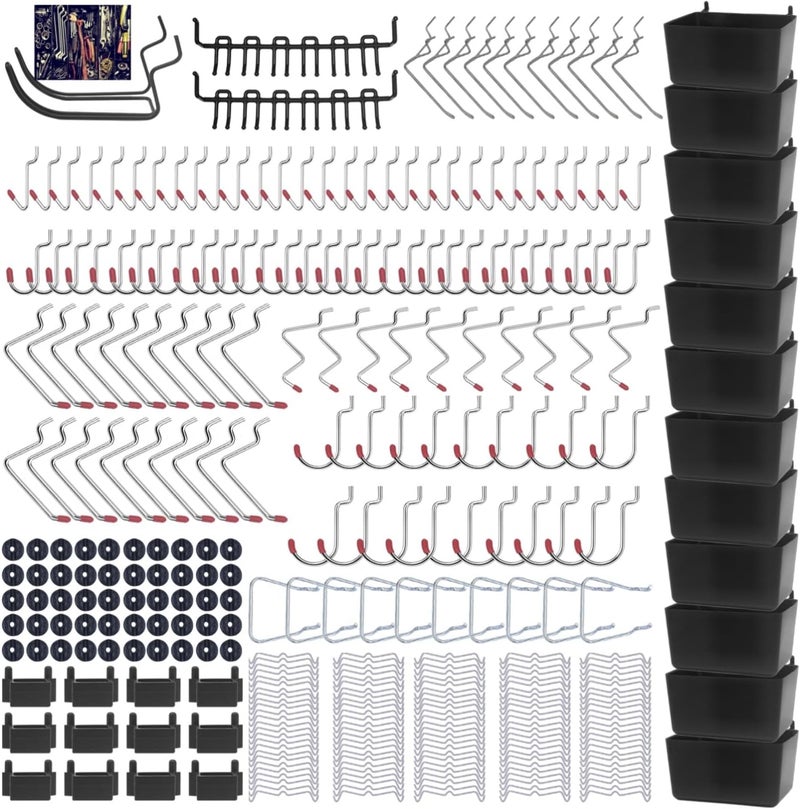 Calx 338PCS Pegboard Hooks Organizer Kit, Fit 1/8 or 1/4 inch Peg Board with Storage Bins, Pegboard Assortment Hooks Accessories Tool Hanging Storage for Garage, Kitchen, Bathroom (338) - Image 1